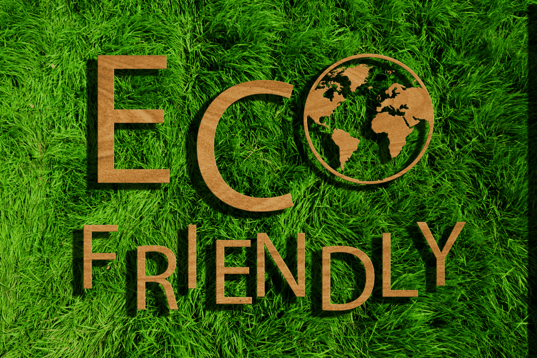 "Eco Friendly” text on grass symbolizing sustainability