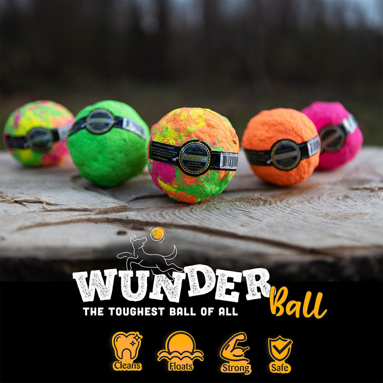 The Toughest Ball of All. WUNDERBball cleans teeth, floats, bounces unpredicatably and is safe for your pup and the planet.